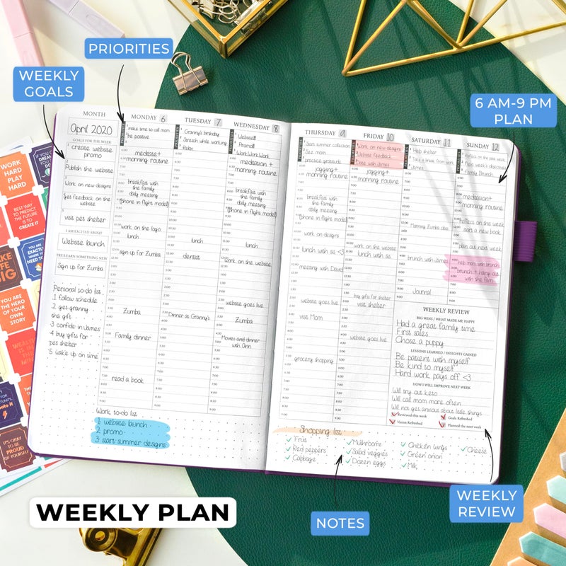 Legend Planner Hourly Schedule Edition â€“ Deluxe Weekly & Daily Organizer with Time Slots. Time Management Appointment Book Journal for Work & Personal Life, Undated, A5 Hardcover â€“ Purple, Debossed - Image 3